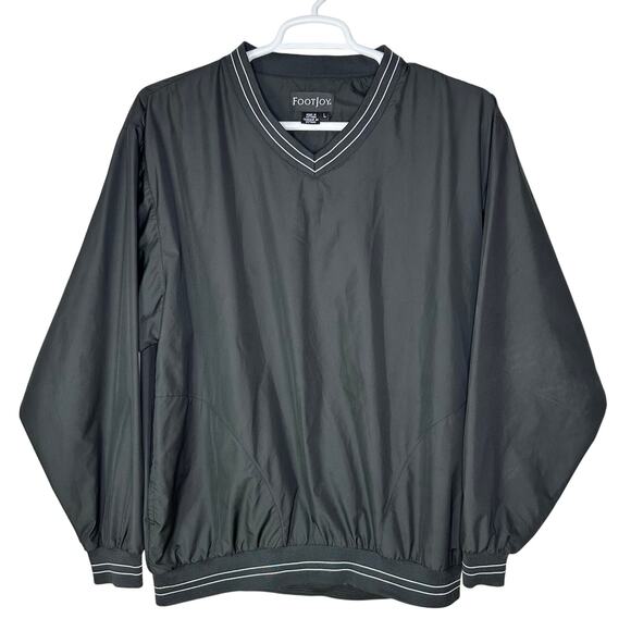 FootJoy Men's Large Windbreaker Jacket V Neck Pullover Black Golf Athletic - Picture 1 of 6